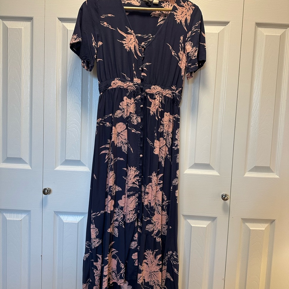 Roxy Floral Navy and Pink Maxi Dress